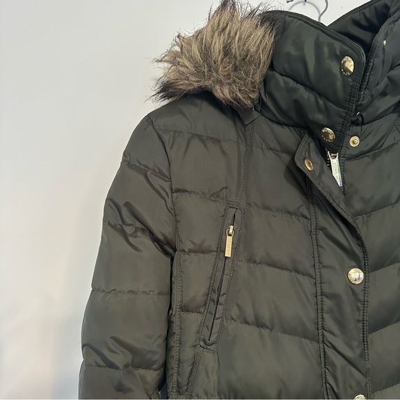 Michael Kors Coat Olive Green Faux Fur Hood Women's Medium - Picture 13 of 13